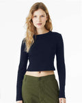 BELLA + CANVAS 1501 Women's Micro Rib Long Sleeve Baby Tee - Solid Navy Blend - model front