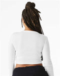 BELLA + CANVAS 1501 Women's Micro Rib Long Sleeve Baby Tee - Solid White Blend - model back