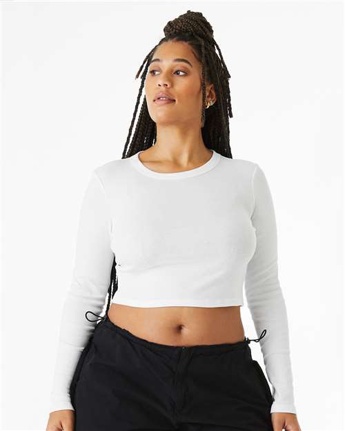 BELLA + CANVAS 1501 Women's Micro Rib Long Sleeve Baby Tee - Solid White Blend - model front