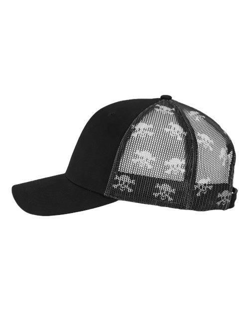 Kati S700M Printed Mesh Trucker Cap - Black/ Black/ Skull - side