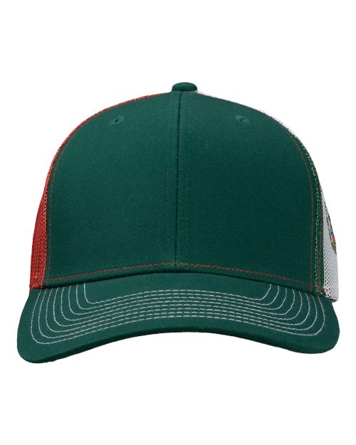 Kati S700M Printed Mesh Trucker Cap - Dark Green/ Red/ Mexico Flag - front