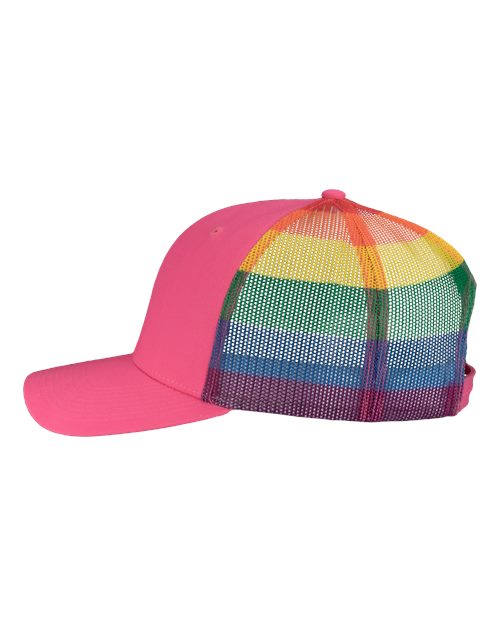 Kati S700M Printed Mesh Trucker Cap - Hot Pink/ Rainbow - side