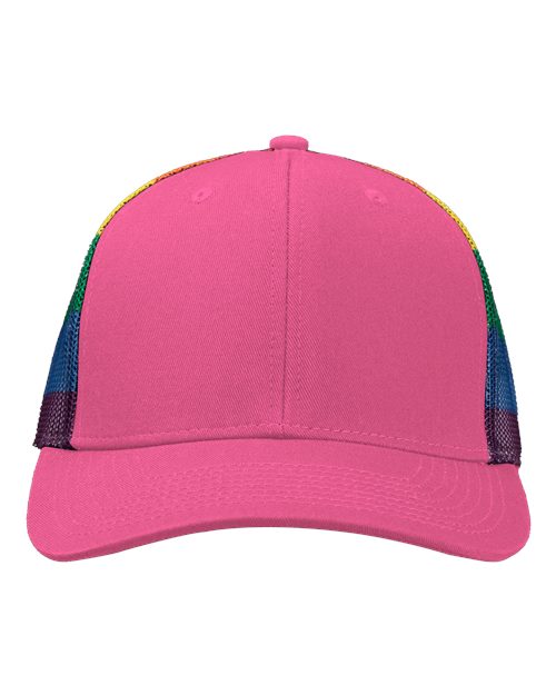 Kati S700M Printed Mesh Trucker Cap - Hot Pink/ Rainbow - front