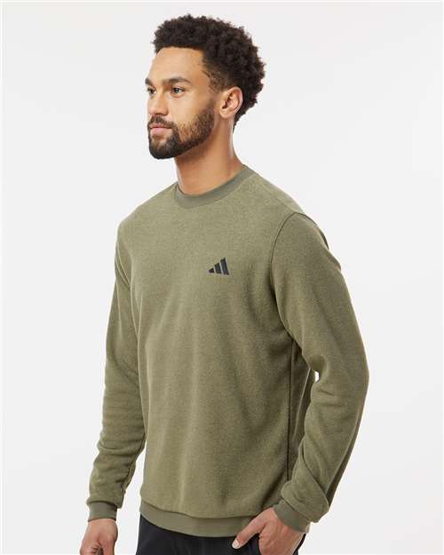 Adidas A586 Men's Terry Loop Crewneck Sweatshirt - Olive Strata - model side