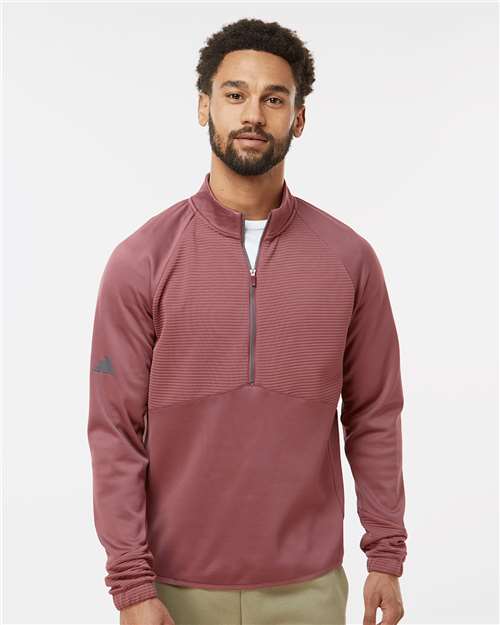 Adidas A587 Men's Performance Quarter-Zip Pullover - Quiet Crimson - model front