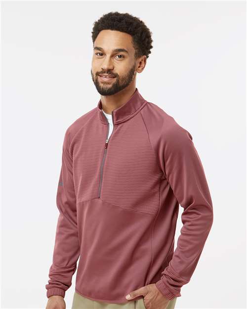 Adidas A587 Men's Performance Quarter-Zip Pullover - Quiet Crimson - model side