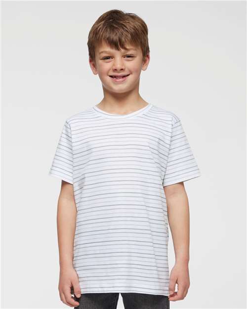 LAT 6101 Youth Fine Jersey Tee - Shadow Stripe - model front