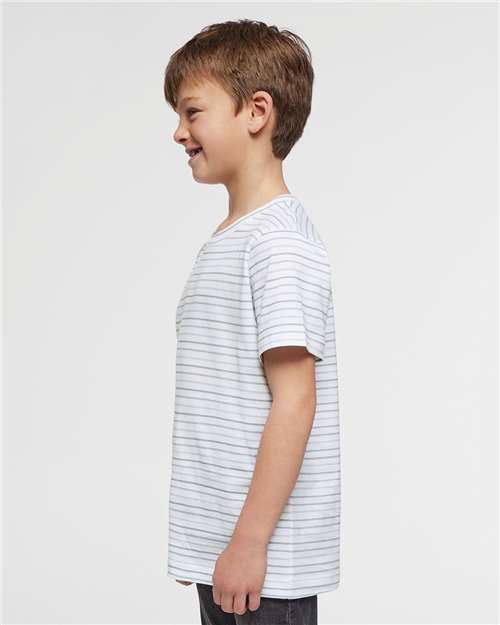 LAT 6101 Youth Fine Jersey Tee - Shadow Stripe - model side