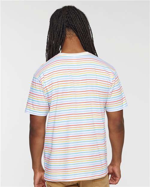 LAT 6901 Unisex Fine Jersey Tee - Rainbow Stripe - model back