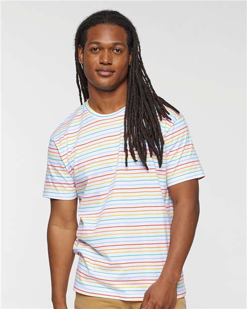 LAT 6901 Unisex Fine Jersey Tee - Rainbow Stripe - model front