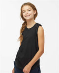 LAT 2692 Girls' Relaxed Fine Jersey Tank - Black - model front