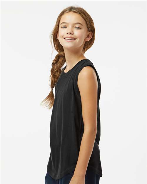 LAT 2692 Girls' Relaxed Fine Jersey Tank - Black - model side