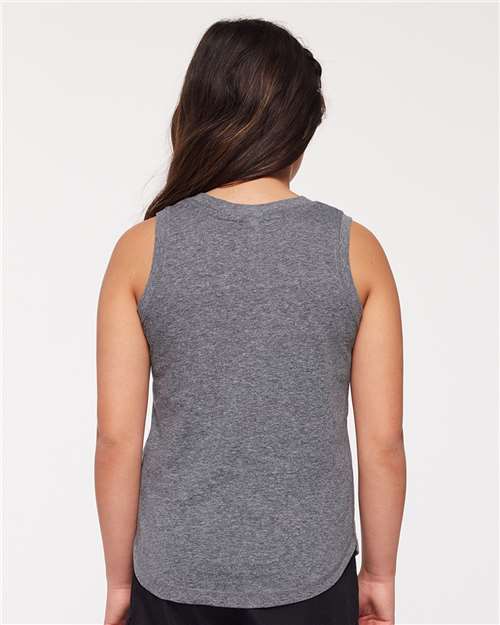 LAT 2692 Girls' Relaxed Fine Jersey Tank - Granite Heather - model back
