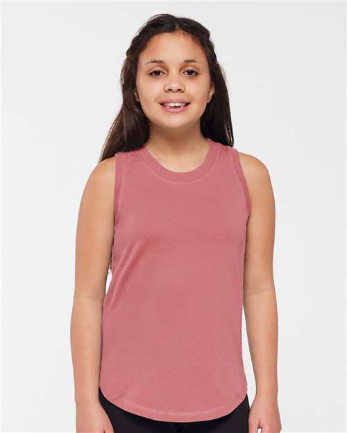 LAT 2692 Girls' Relaxed Fine Jersey Tank - Mauvelous - model front