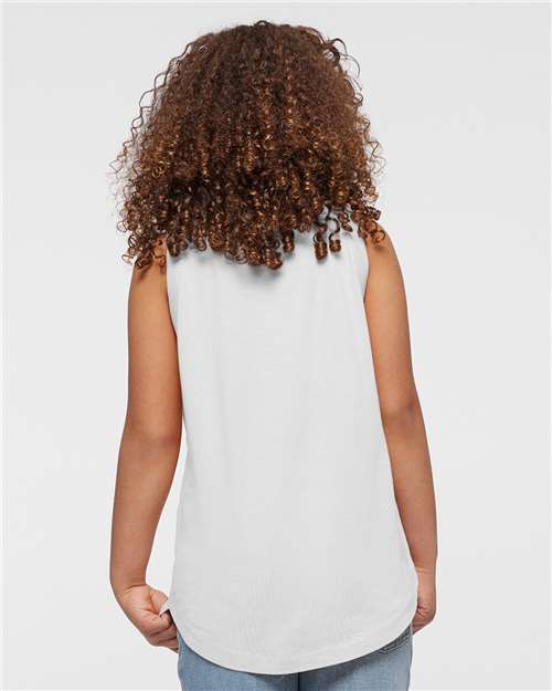 LAT 2692 Girls' Relaxed Fine Jersey Tank - White - model back