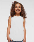 LAT 2692 Girls' Relaxed Fine Jersey Tank - White - model front