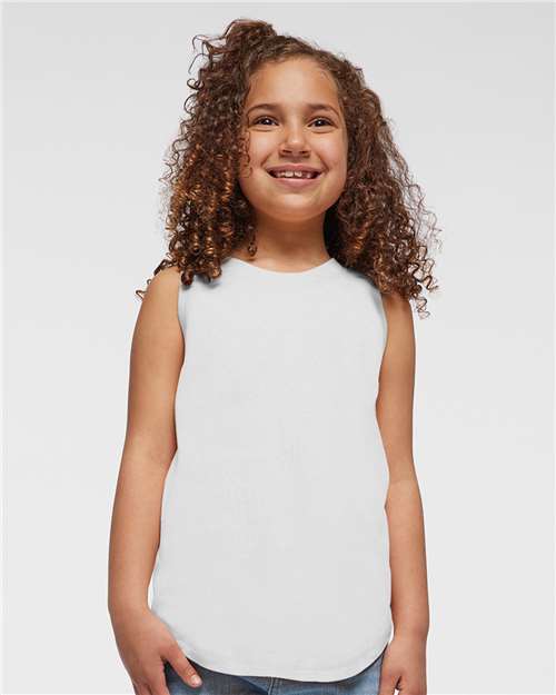 LAT 2692 Girls' Relaxed Fine Jersey Tank - White - model front