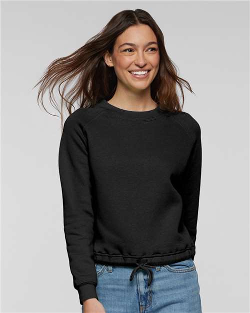 LAT 3528 Women's Relaxed Boxy Crewneck Sweatshirt - Black - model front