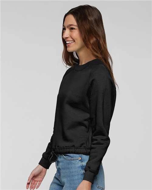 LAT 3528 Women's Relaxed Boxy Crewneck Sweatshirt - Black - model side