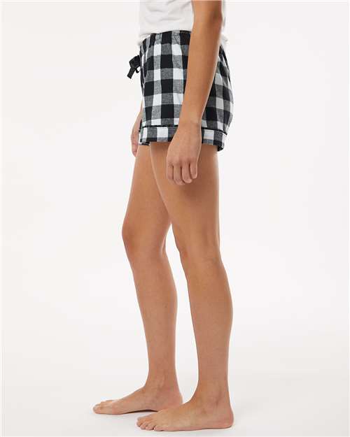 Boxercraft BW6501 Women's Flannel Shorts - Black/ White Buffalo Plaid - model side