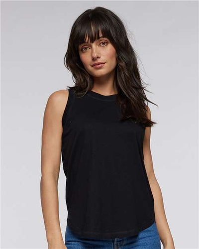 LAT 3592 Women's Relaxed Fine Jersey Tank - Black - model front