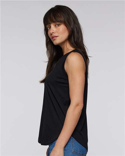LAT 3592 Women's Relaxed Fine Jersey Tank - Black - model side