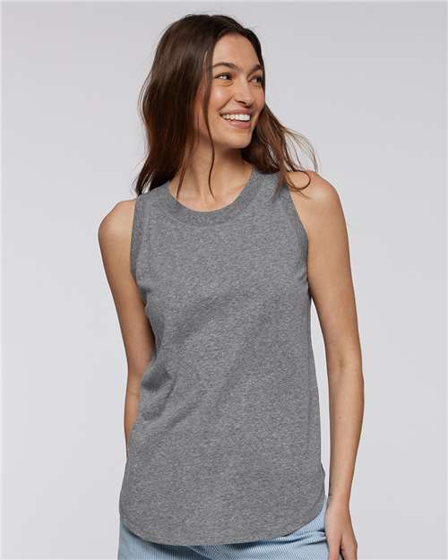 LAT 3592 Women's Relaxed Fine Jersey Tank - Granite Heather - model front