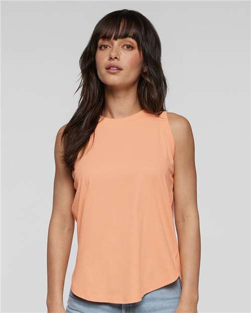 LAT 3592 Women's Relaxed Fine Jersey Tank - Peachy - model front