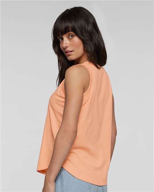 LAT 3592 Women's Relaxed Fine Jersey Tank - Peachy - model side
