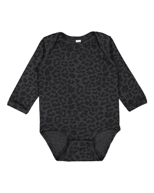 Rabbit Skins 4421 Infant Fine Jersey Long Sleeve Bodysuit - Black Leopard - front