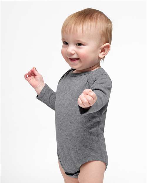 Rabbit Skins 4421 Infant Fine Jersey Long Sleeve Bodysuit - Granite Heather - model side