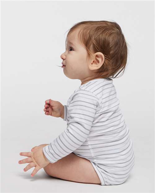Rabbit Skins 4421 Infant Fine Jersey Long Sleeve Bodysuit - Shadow Stripe - model side
