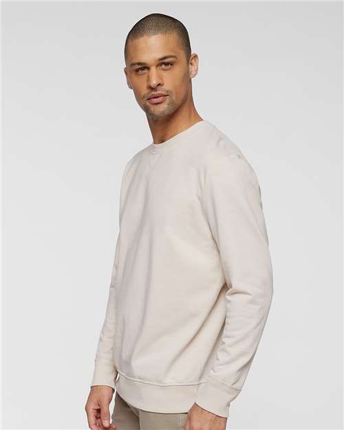 LAT 6935 Unisex Vintage Wash Crewneck Sweatshirt - Washed Natural - model side