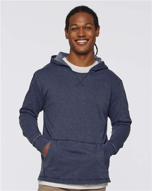 LAT 6936 Unisex Vintage Wash Hoodie Sweatshirt - Washed Navy - model front