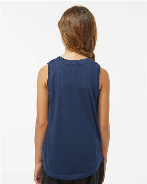 LAT 2692 Girls' Relaxed Fine Jersey Tank - Denim - model back