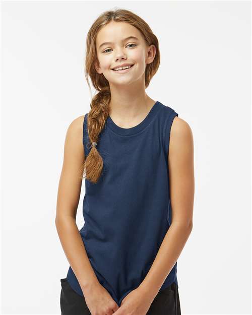 LAT 2692 Girls' Relaxed Fine Jersey Tank - Denim - model front
