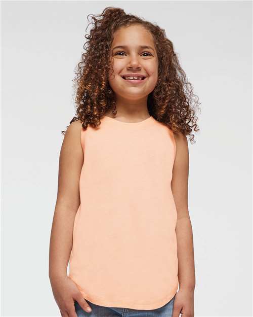 LAT 2692 Girls' Relaxed Fine Jersey Tank - Peachy - model front