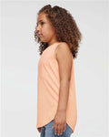 LAT 2692 Girls' Relaxed Fine Jersey Tank - Peachy - model side