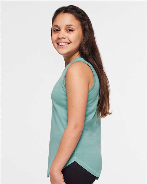 LAT 2692 Girls' Relaxed Fine Jersey Tank - Saltwater - model side