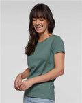 LAT 3516 Women's Fine Jersey Tee - Basil - model side