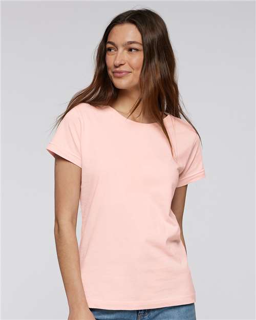 LAT 3516 Women's Fine Jersey Tee - Blush - model front