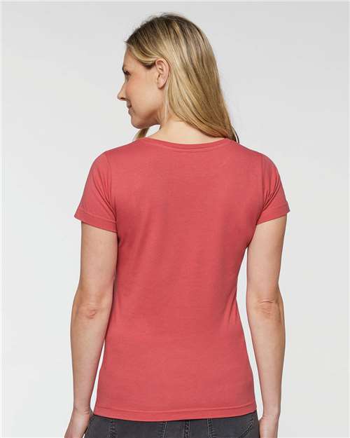 LAT 3516 Women's Fine Jersey Tee - Passionfruit - model back
