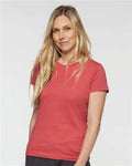 LAT 3516 Women's Fine Jersey Tee - Passionfruit - model front
