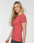 LAT 3516 Women's Fine Jersey Tee - Passionfruit - model side
