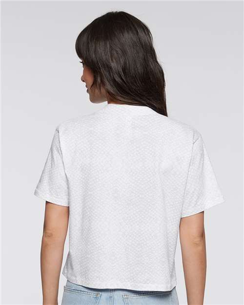 LAT 3518 Women's Boxy Tee - White Reptile - model back