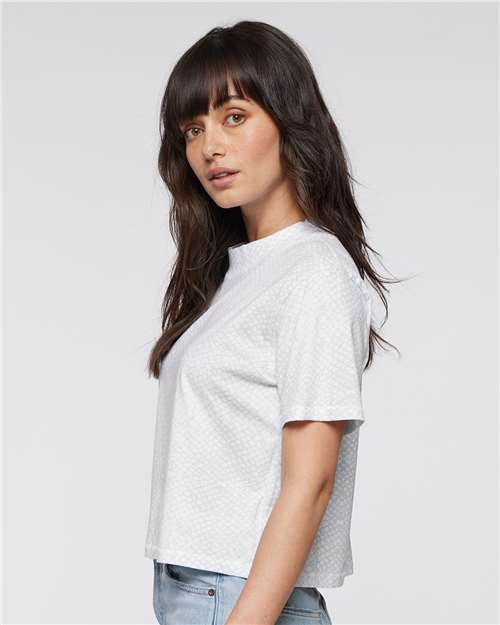 LAT 3518 Women's Boxy Tee - White Reptile - model side
