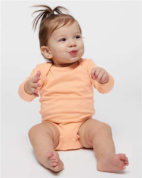 Rabbit Skins 4421 Infant Fine Jersey Long Sleeve Bodysuit - Peachy - model front