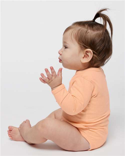 Rabbit Skins 4421 Infant Fine Jersey Long Sleeve Bodysuit - Peachy - model side