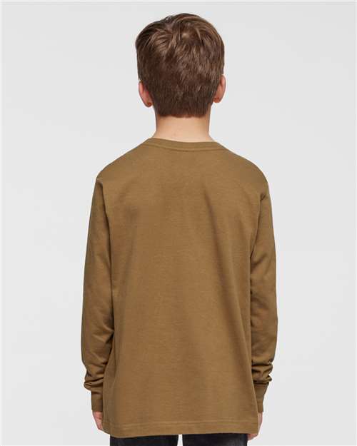 LAT 6201 Youth Fine Jersey Long Sleeve Tee - Coyote Brown - model back