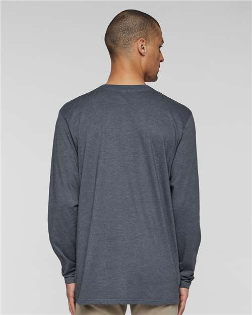 LAT 6918 Unisex Fine Jersey Long Sleeve Tee - Vintage Denim - model back